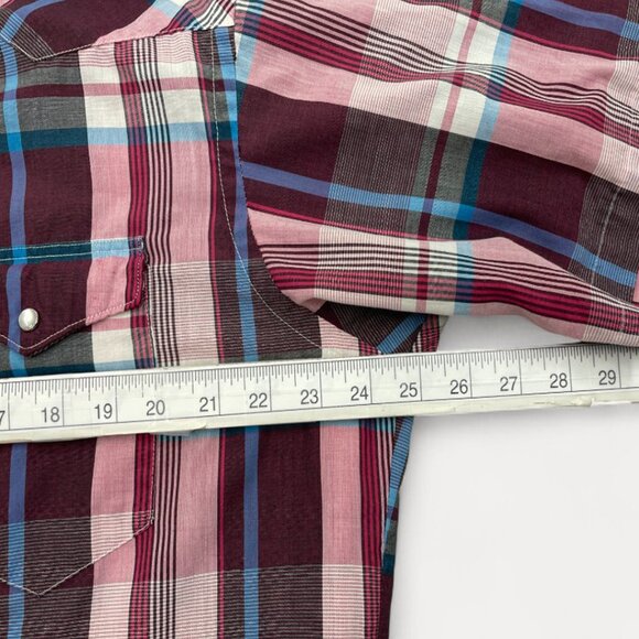 Wrangler Pink  Red Pink Plaid Snap Button Vintage Western Cowboy Shirt Men's XL - Picture 4 of 6